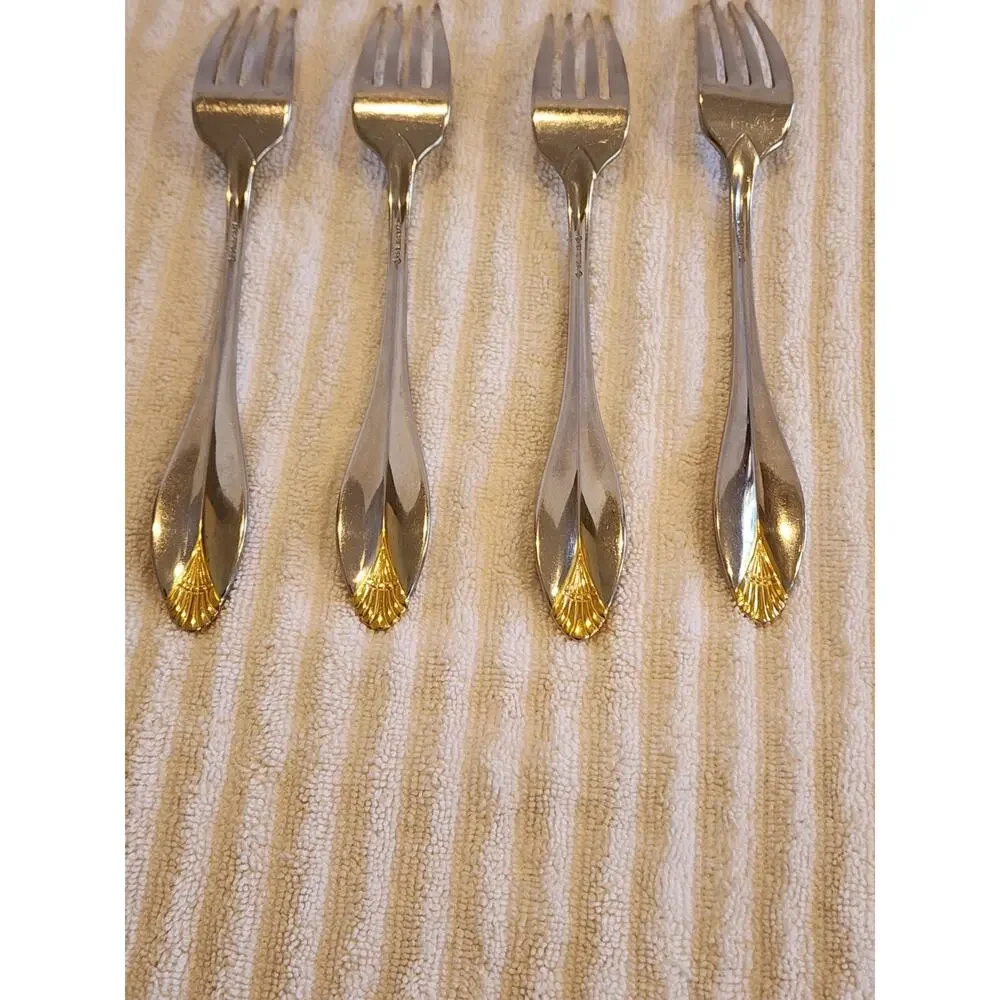 Oneida Golden Royal Flute Set 4 Dinner Forks Stainless Flatware Quiet Luxury